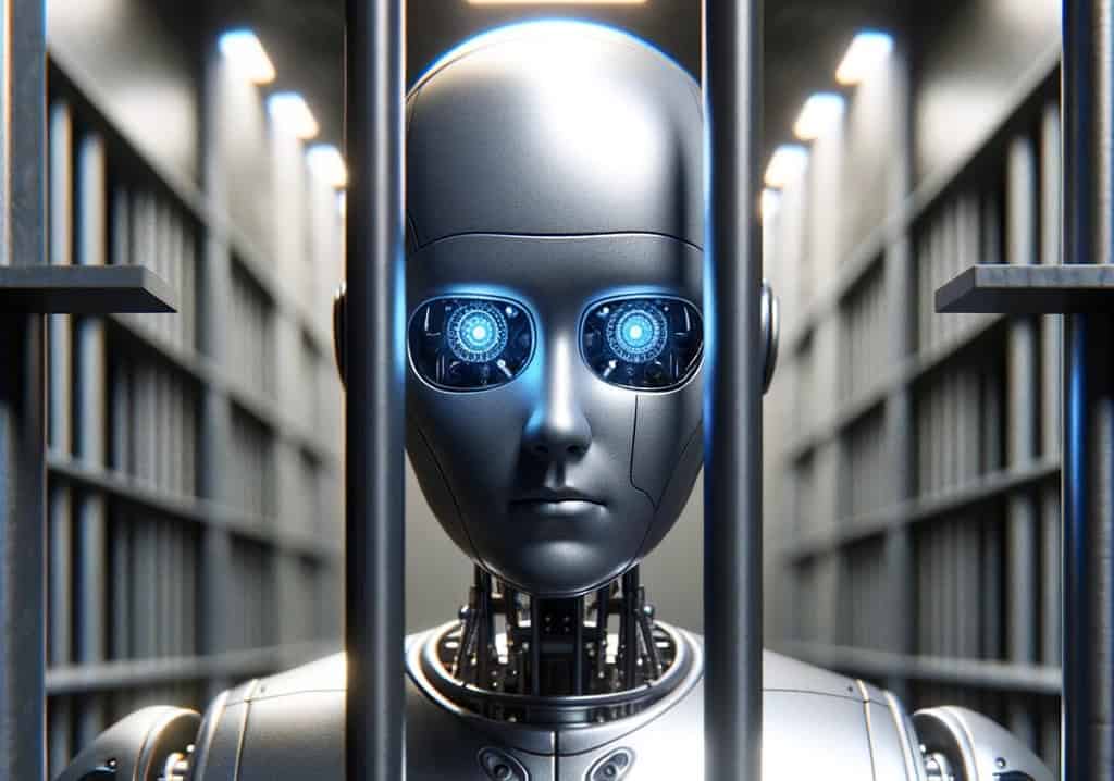 AI behind bars, AI-generated image
