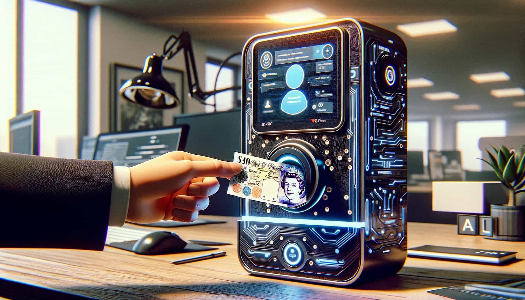 AI-generated image of money going into an AI machine